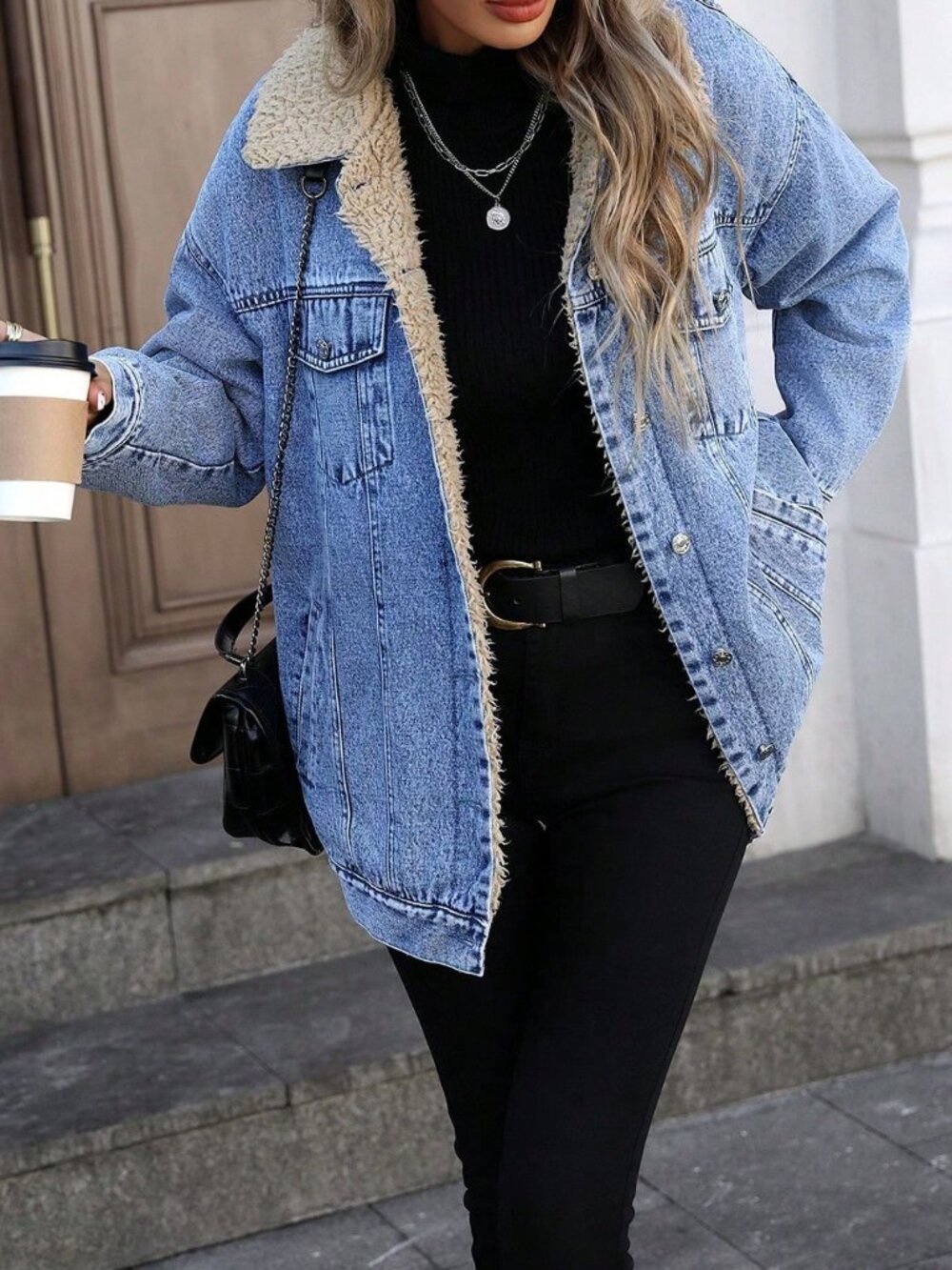 Blue Casual Women's Button Pocket Drop Shoulder Regular Fit Denim Jacket
